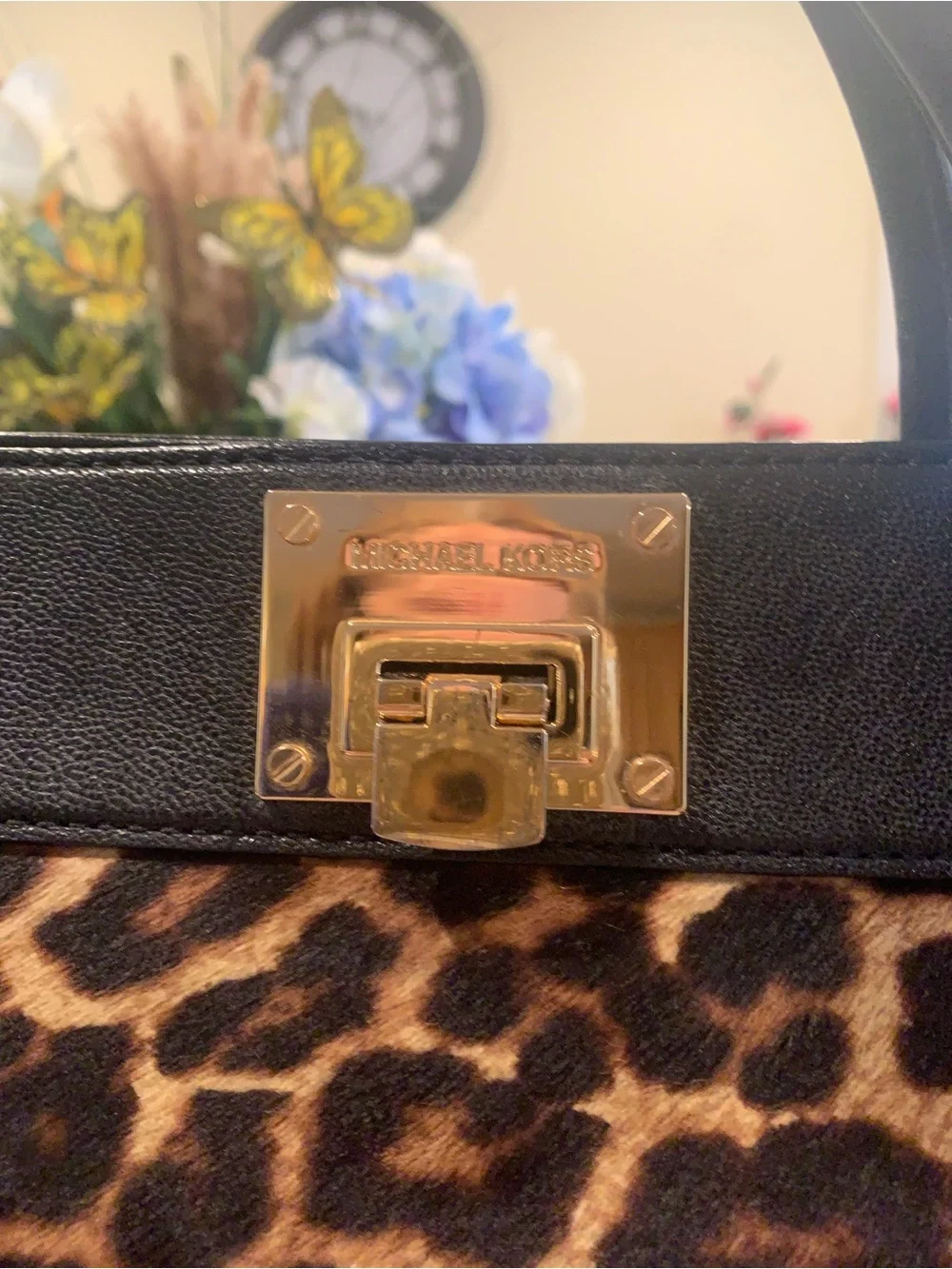 Michael Kors Leopard Print Satchel with Black Trim and Gold Hardware - Picture 3 of 15
